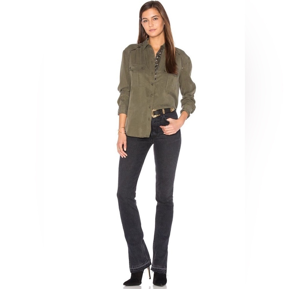 Free People Off Campus Metallic-Detail Button-Down Shirt in Moss - Size M - Picture 4 of 6